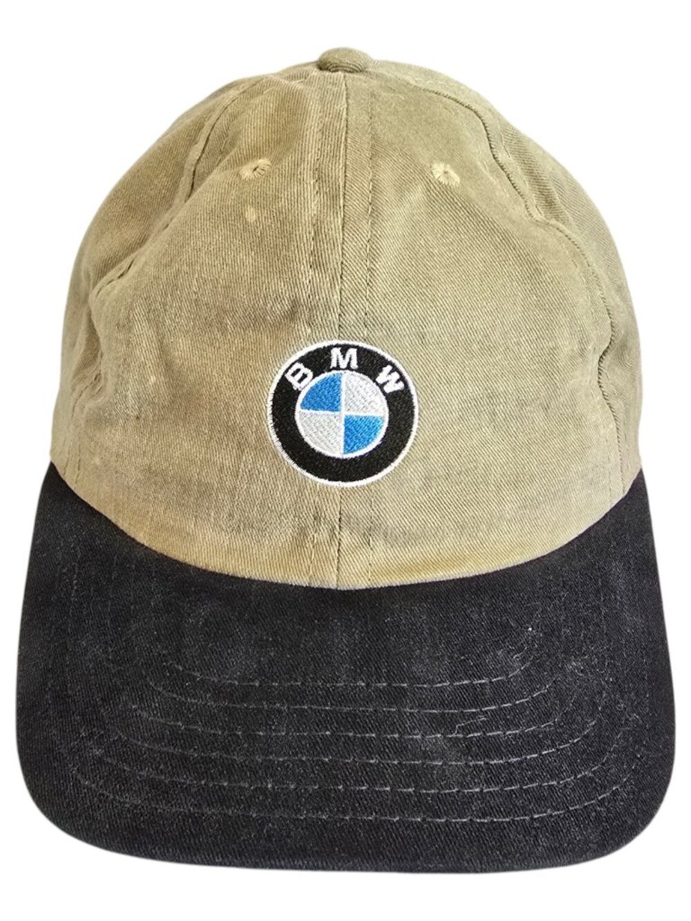 BMW Adjustable Baseball Cap Hat BMW Lifestyle Black & Tan Bleach Spots